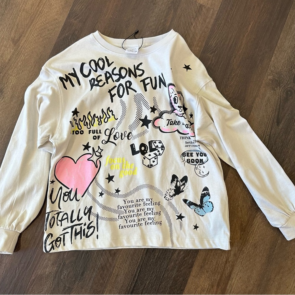 Kids Graphic Long Sleeve Shirt - Cream New Without Tag